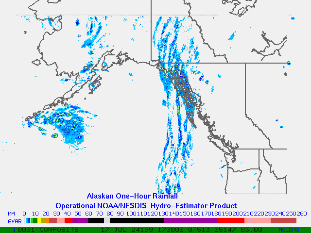 Hydro-Estimator - Eastern Pacific - Alaska / British Columbia - One Hour Estimated Rainfall Images
