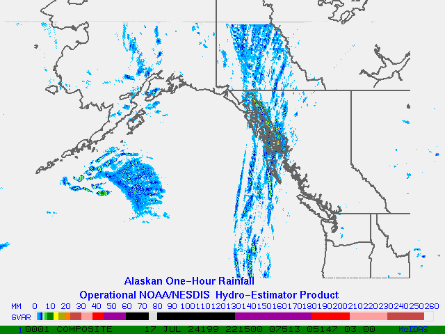 Hydro-Estimator - Eastern Pacific - Alaska / British Columbia - One Hour Estimated Rainfall Images