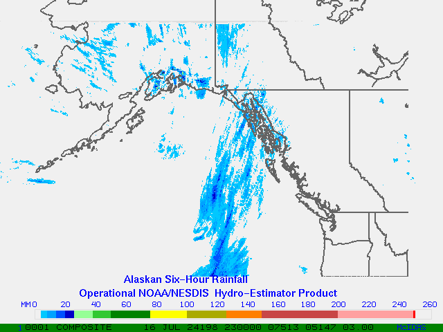 Hydro-Estimator - Eastern Pacific - Alaska / British Columbia - Six Hour Estimated Rainfall Images