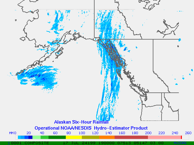 Hydro-Estimator - Eastern Pacific - Alaska / British Columbia - Six Hour Estimated Rainfall Images
