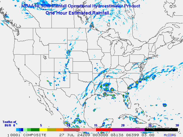 Hydro-Estimator - Contiguous United States - One Hour Estimated Rainfall Images