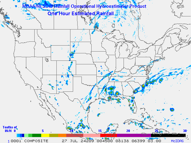 Hydro-Estimator - Contiguous United States - One Hour Estimated Rainfall Images