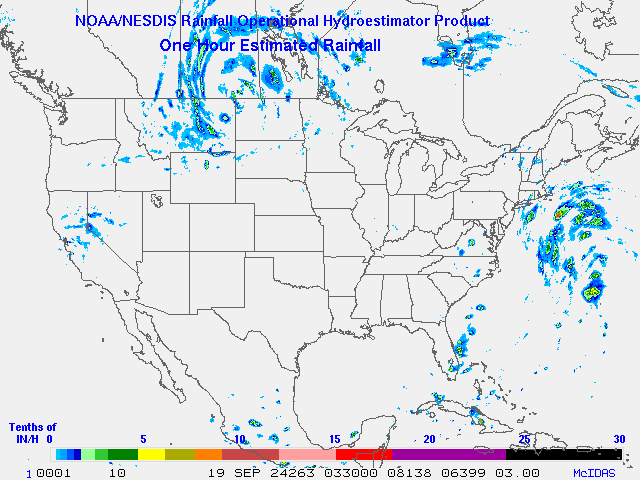 Hydro-Estimator - Contiguous United States - One Hour Estimated Rainfall Images