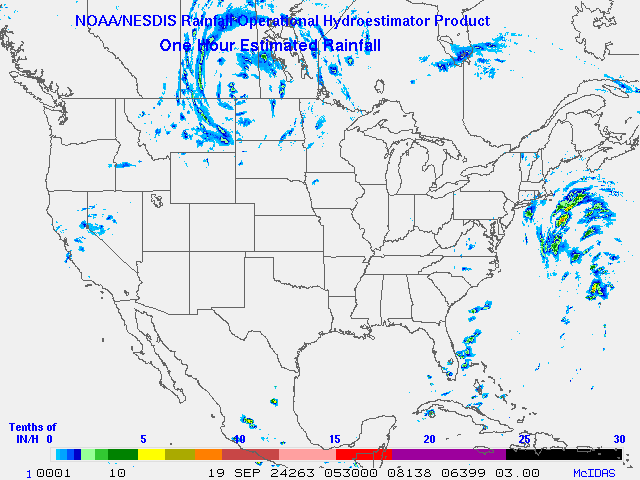 Hydro-Estimator - Contiguous United States - One Hour Estimated Rainfall Images