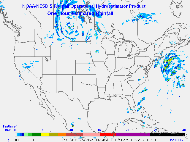 Hydro-Estimator - Contiguous United States - One Hour Estimated Rainfall Images