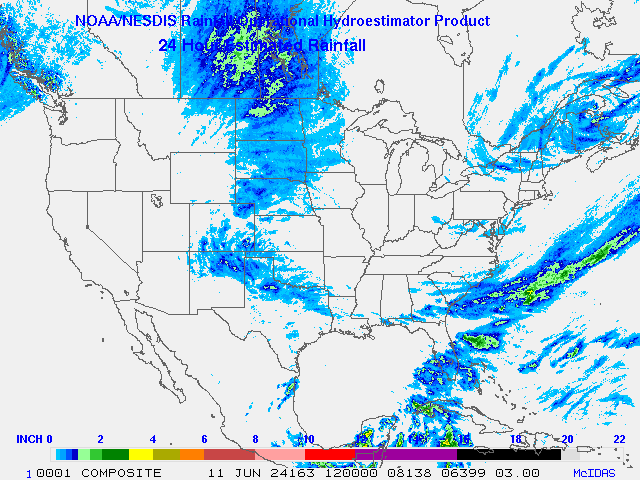 Hydro-Estimator - Contiguous United States - 24 Hour Estimated Rainfall Images