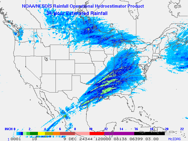 Hydro-Estimator - Contiguous United States - 24 Hour Estimated Rainfall Images