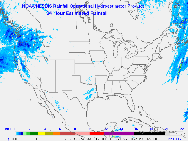 Hydro-Estimator - Contiguous United States - 24 Hour Estimated Rainfall Images