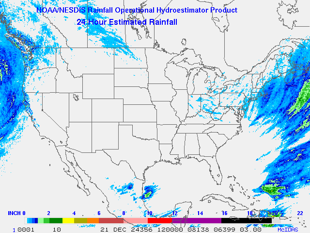 Hydro-Estimator - Contiguous United States - 24 Hour Estimated Rainfall Images