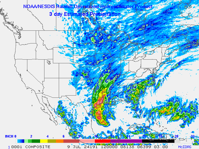 Hydro-Estimator - Contiguous United States - Three-Day Estimated Rainfall Images
