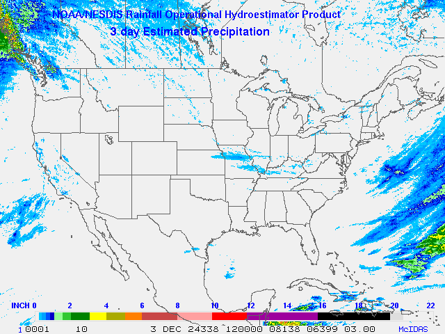 Hydro-Estimator - Contiguous United States - Three-Day Estimated Rainfall Images