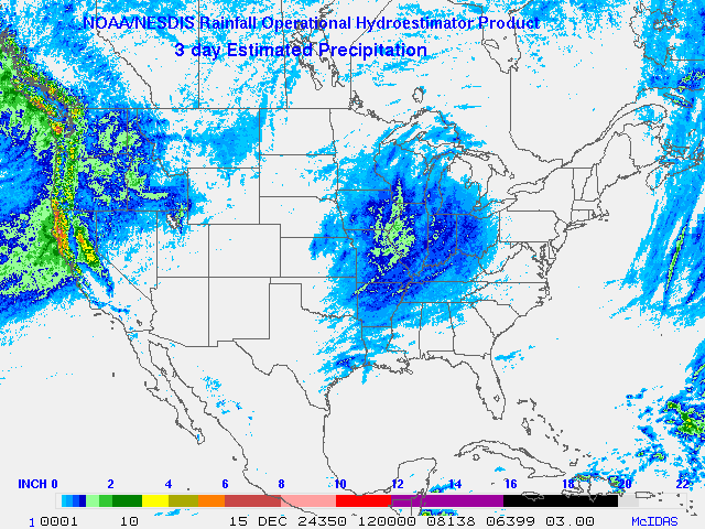 Hydro-Estimator - Contiguous United States - Three-Day Estimated Rainfall Images