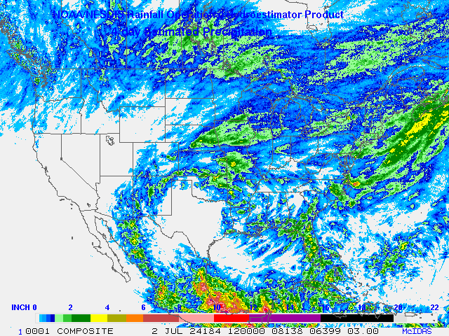 Hydro-Estimator - Contiguous United States - Four-Day Estimated Rainfall Images