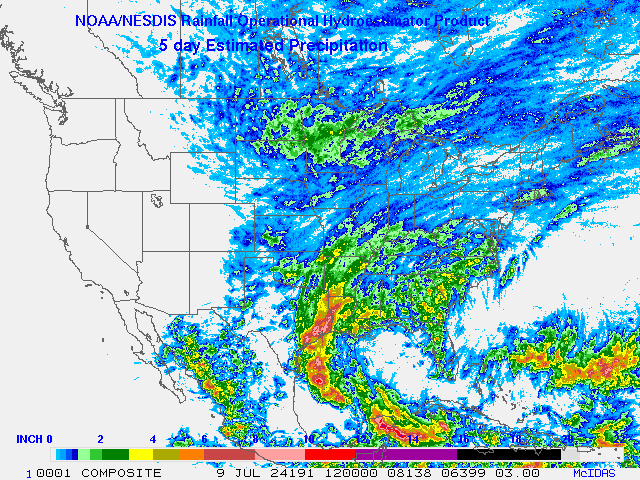 Hydro-Estimator - Contiguous United States - Five-Day Estimated Rainfall Images