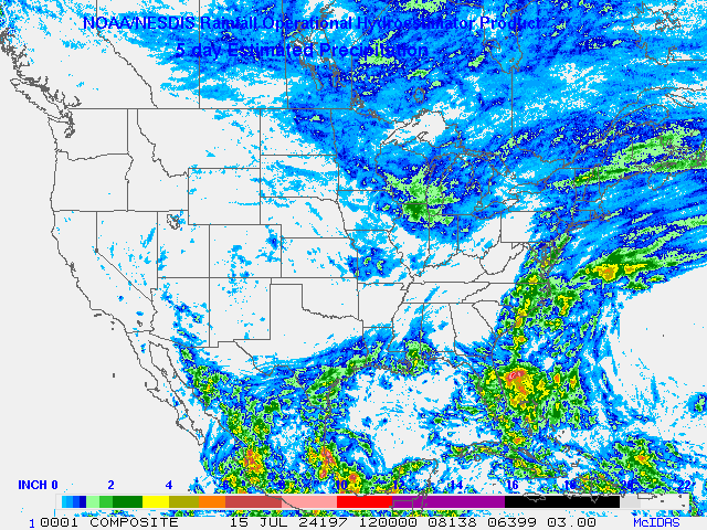 Hydro-Estimator - Contiguous United States - Five-Day Estimated Rainfall Images