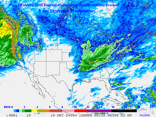 Hydro-Estimator - Contiguous United States - Six-Day Estimated Rainfall Images