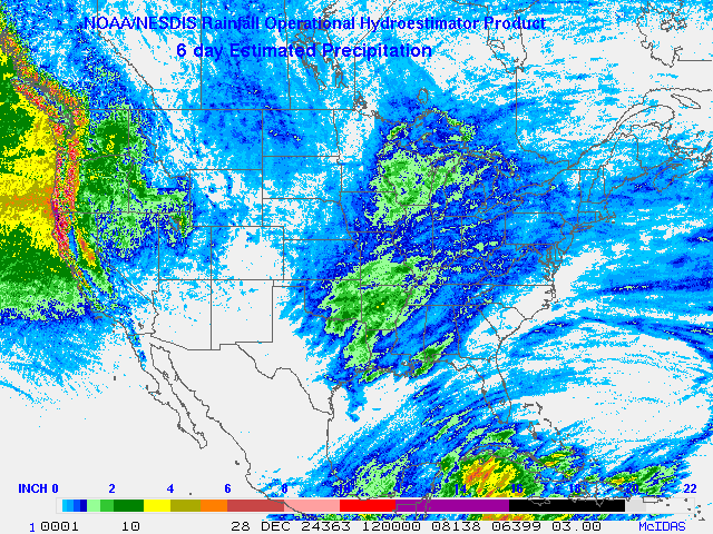 Hydro-Estimator - Contiguous United States - Six-Day Estimated Rainfall Images