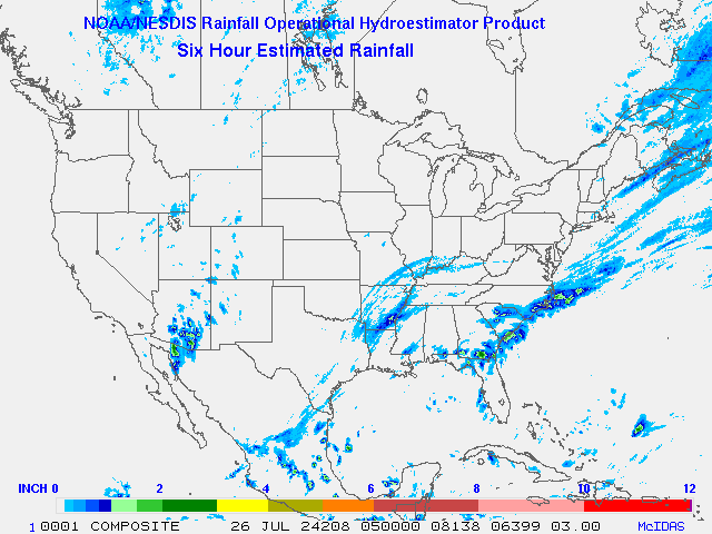 Hydro-Estimator - Contiguous United States - 6-Hour Estimated Rainfall Rate - 07-26-2024 - 05:00 UTC