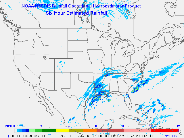 Hydro-Estimator - Contiguous United States - 6-Hour Estimated Rainfall Rate - 07-26-2024 - 20:00 UTC