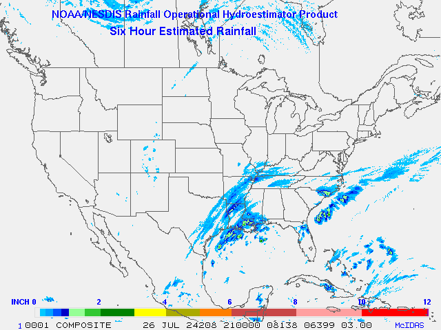 Hydro-Estimator - Contiguous United States - 6-Hour Estimated Rainfall Rate - 07-26-2024 - 21:00 UTC