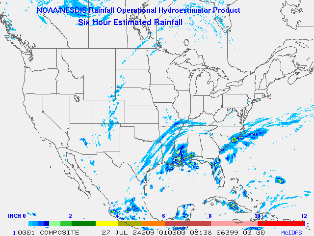 Hydro-Estimator - Contiguous United States - 6-Hour Estimated Rainfall Rate - 07-27-2024 - 01:00 UTC