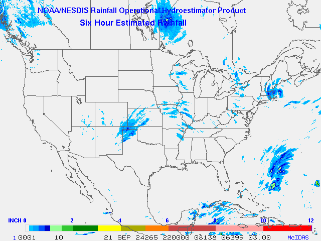 Hydro-Estimator - Contiguous United States - 6-Hour Estimated Rainfall Rate - 09-21-2024 - 22:00 UTC