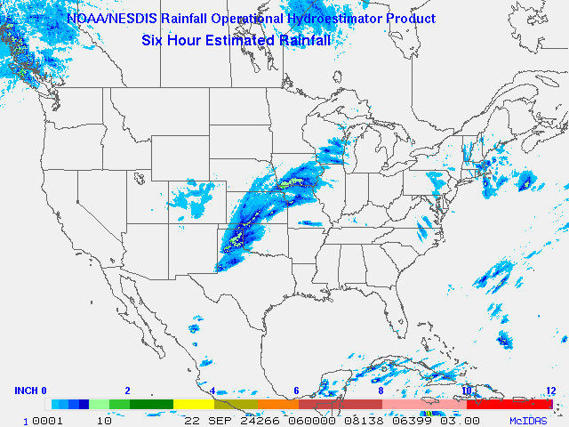 Hydro-Estimator - Contiguous United States - 6-Hour Estimated Rainfall Rate - 09-22-2024 - 06:00 UTC