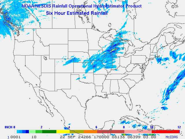 Hydro-Estimator - Contiguous United States - 6-Hour Estimated Rainfall Rate - 09-22-2024 - 17:00 UTC