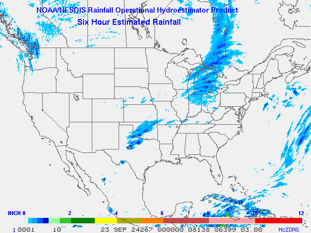 Hydro-Estimator - Contiguous United States - 6-Hour Estimated Rainfall Rate - 09-23-2024 - 00:00 UTC