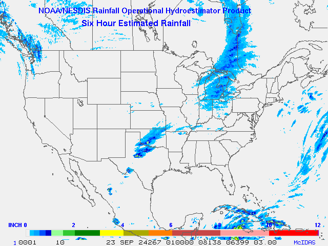 Hydro-Estimator - Contiguous United States - 6-Hour Estimated Rainfall Rate - 09-23-2024 - 01:00 UTC