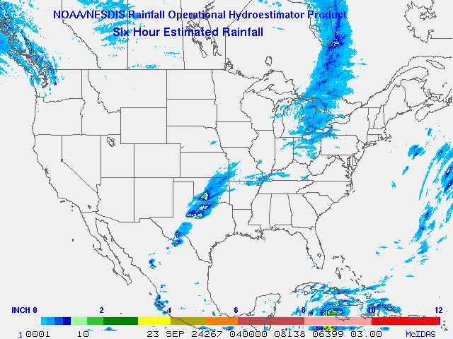 Hydro-Estimator - Contiguous United States - 6-Hour Estimated Rainfall Rate - 09-23-2024 - 04:00 UTC