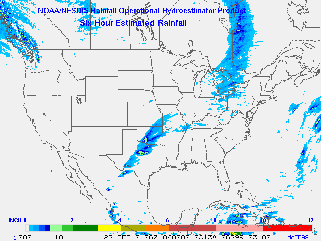 Hydro-Estimator - Contiguous United States - 6-Hour Estimated Rainfall Rate - 09-23-2024 - 06:00 UTC