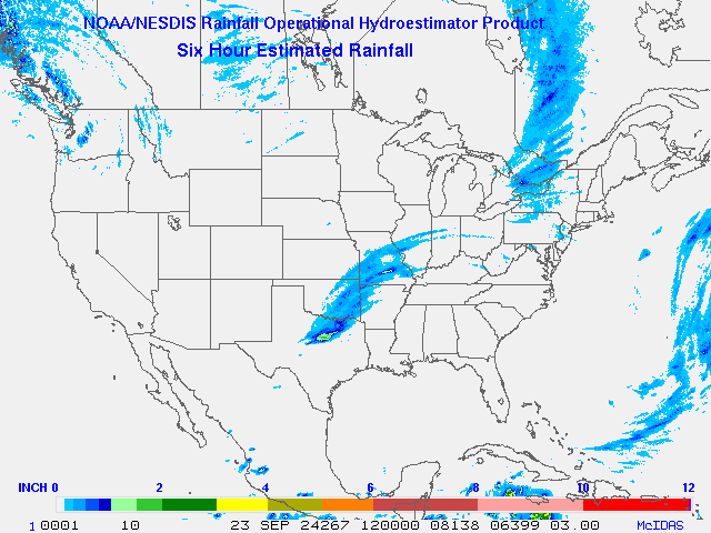 Hydro-Estimator - Contiguous United States - 6-Hour Estimated Rainfall Rate - 09-23-2024 - 12:00 UTC