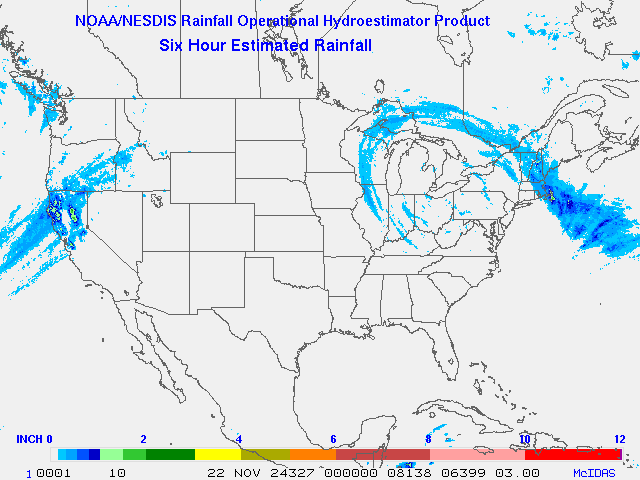 Hydro-Estimator - Contiguous United States - 6-Hour Estimated Rainfall Rate - 11-22-2024 - 00:00 UTC