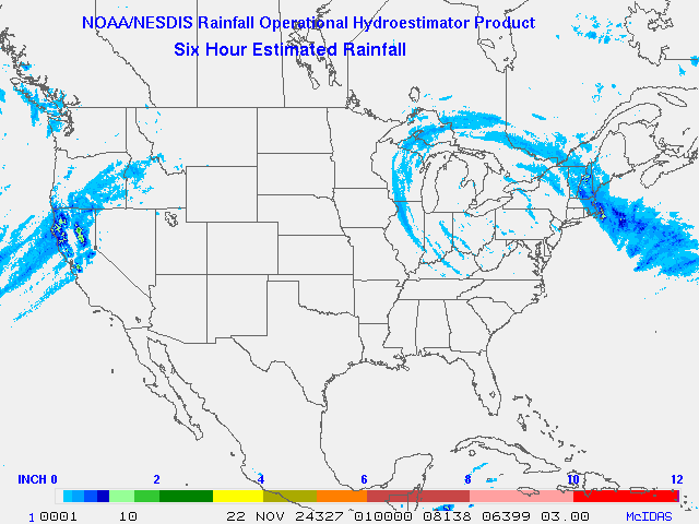 Hydro-Estimator - Contiguous United States - 6-Hour Estimated Rainfall Rate - 11-22-2024 - 01:00 UTC