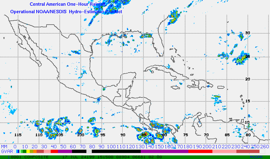 Hydro-Estimator - Central America - One Hour Estimated Rainfall Images