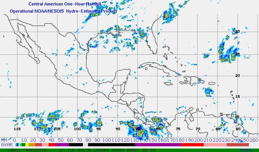 Hydro-Estimator - Central America - One Hour Estimated Rainfall Images