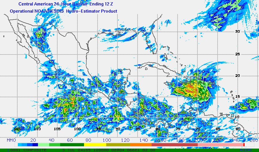 Hydro-Estimator - Central America - 24 Hour Estimated Rainfall Images