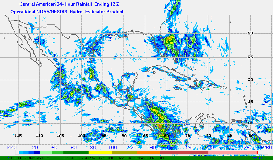 Hydro-Estimator - Central America - 24 Hour Estimated Rainfall Images