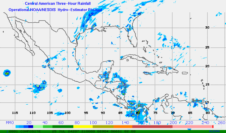 Hydro-Estimator - Central America - Three Hour Estimated Rainfall Images