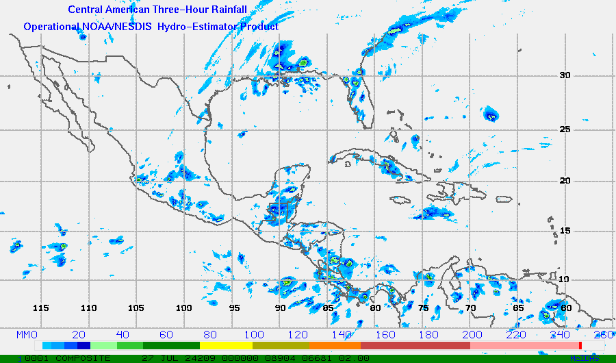 Hydro-Estimator - Central America - Three Hour Estimated Rainfall Images