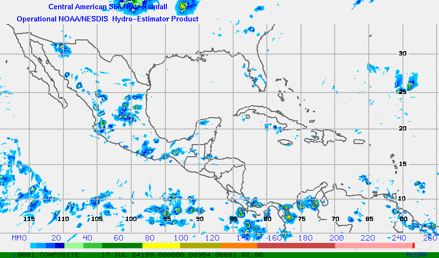 Hydro-Estimator - Central America - Six Hour Estimated Rainfall Images
