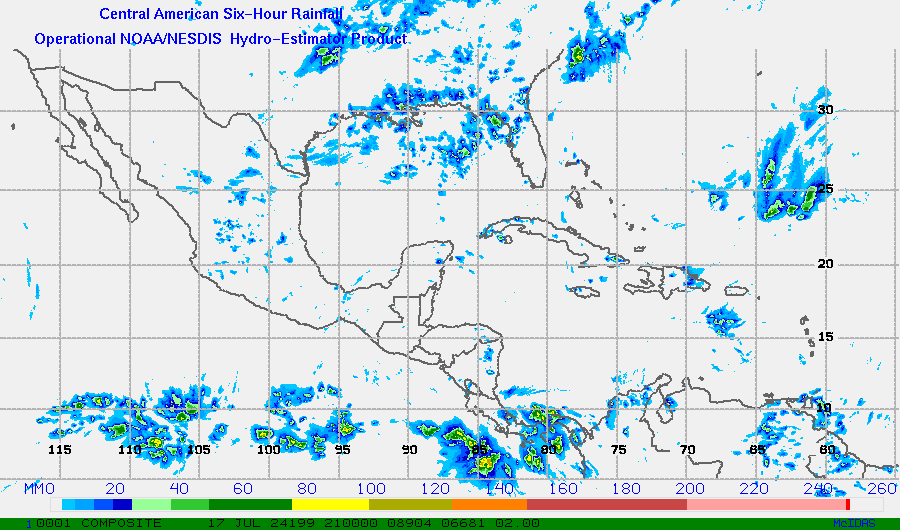 Hydro-Estimator - Central America - Six Hour Estimated Rainfall Images