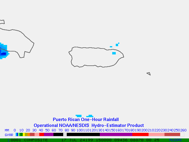 Hydro-Estimator - Central America - Puerto Rico - One Hour Estimated Rainfall Images