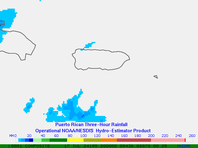 Hydro-Estimator - Central America - Puerto Rico - Three Hour Estimated Rainfall Images