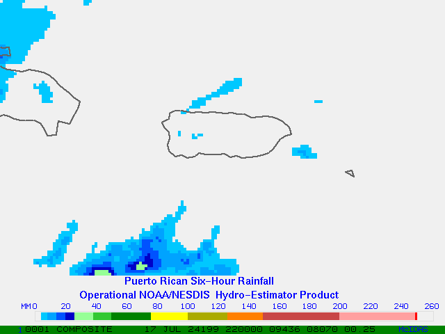 Hydro-Estimator - Central America - Puerto Rico - Six Hour Estimated Rainfall Images