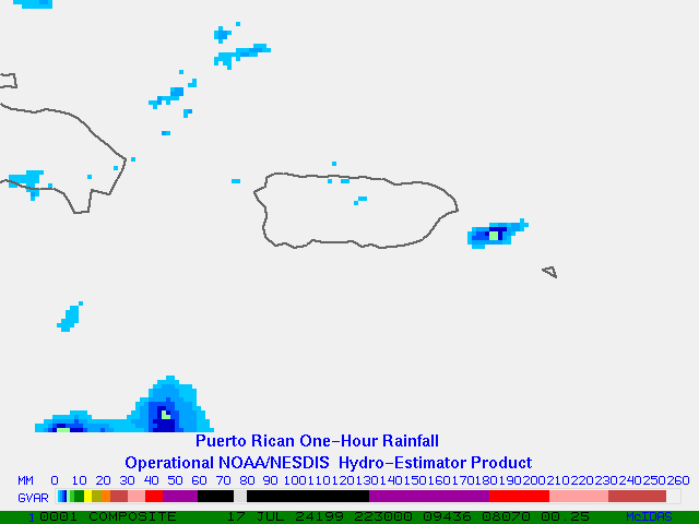 Hydro-Estimator - Central America - Puerto Rico - One Hour Estimated Rainfall Images