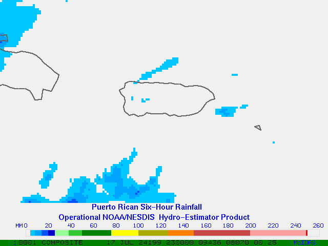 Hydro-Estimator - Central America - Puerto Rico - Six Hour Estimated Rainfall Images