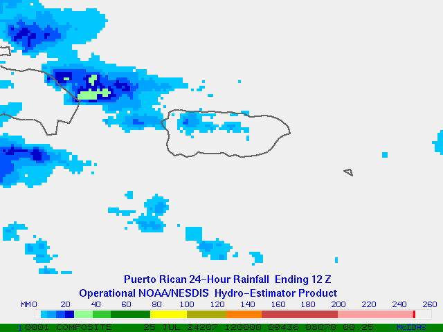 Hydro-Estimator - Central America - Puerto Rico - 24 Hour Estimated Rainfall Images