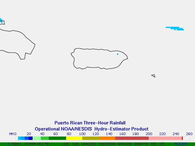 Hydro-Estimator - Central America - Puerto Rico - Three Hour Estimated Rainfall Images